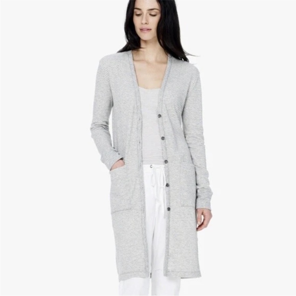 Standard James Perse Women's Size 3 Grey Striped Cardigan Cotton Fleece Long L